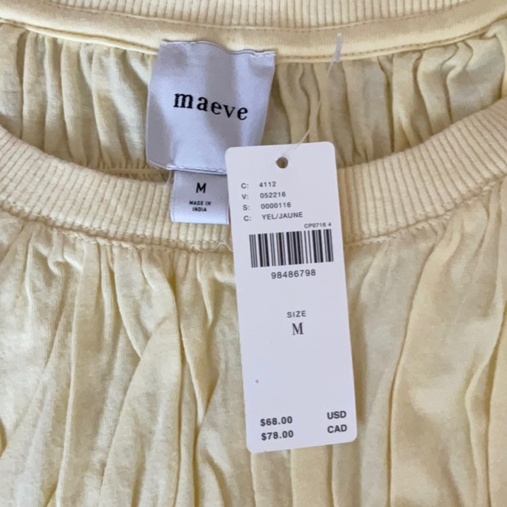 Maeve Tiered Smacked Bubble Tee- Size M- Yellow - NWT - Picture 2 of 2